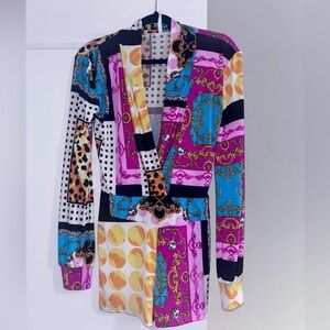 Miami Versace Inspired Chic Colorful Patterned Long Sleeve Romper - SZ small
